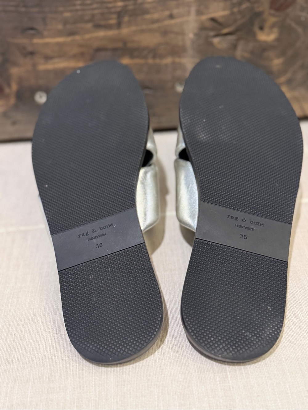 rag & bone Keaton Silver Metallic Crisscross Slide Sandals size 36 never worn - Picture 9 of 9